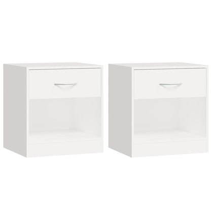Set of 2 White Nightstands with Drawer – Compact MDF Bedside Cabinets