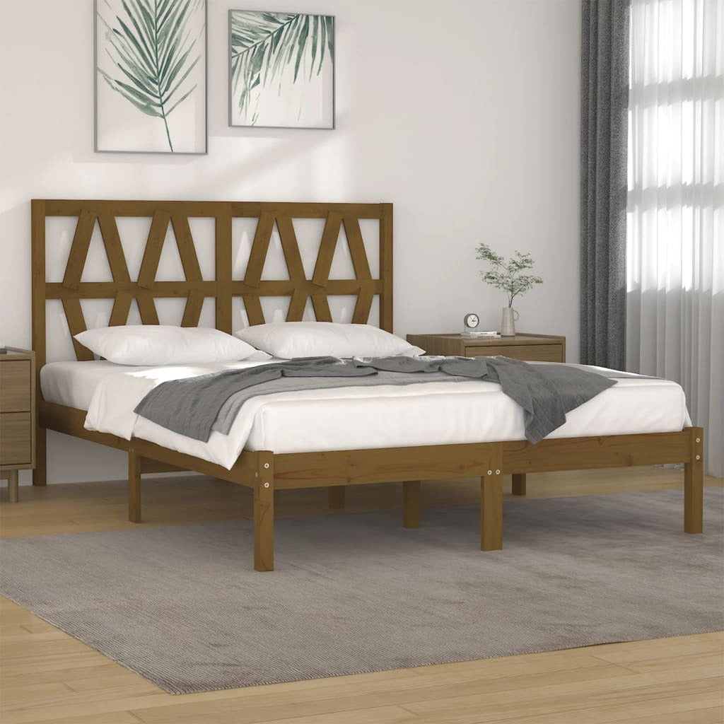 Bed Frame Honey Brown Solid Wood Pine