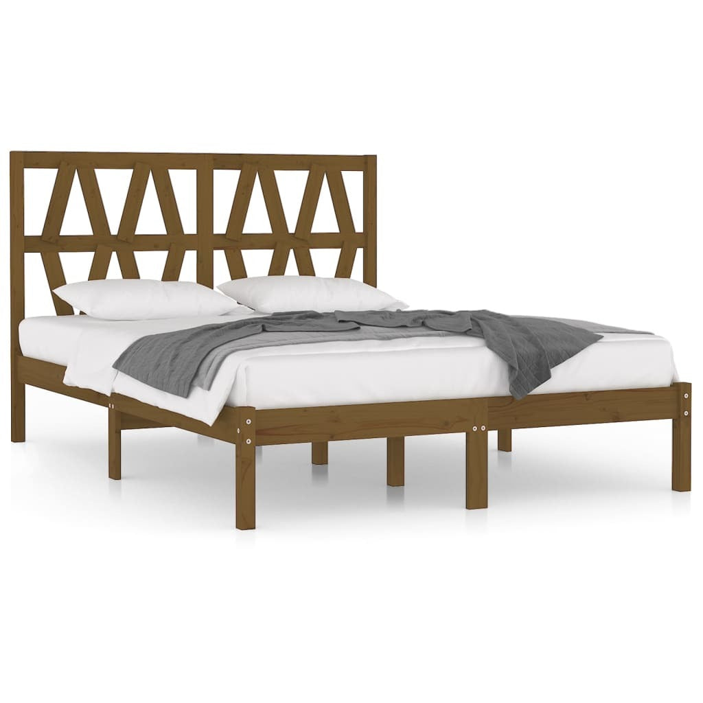 Bed Frame Honey Brown Solid Wood Pine