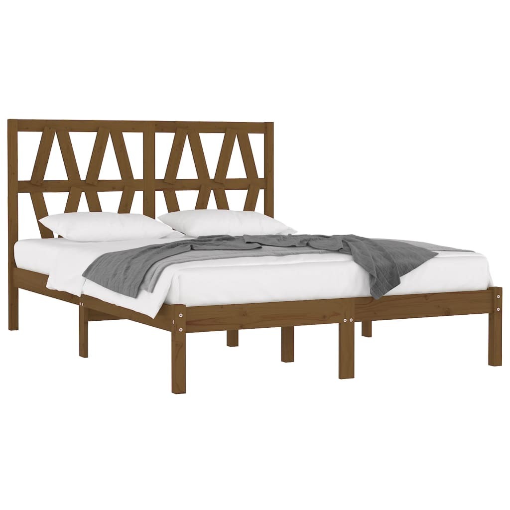 Bed Frame Honey Brown Solid Wood Pine