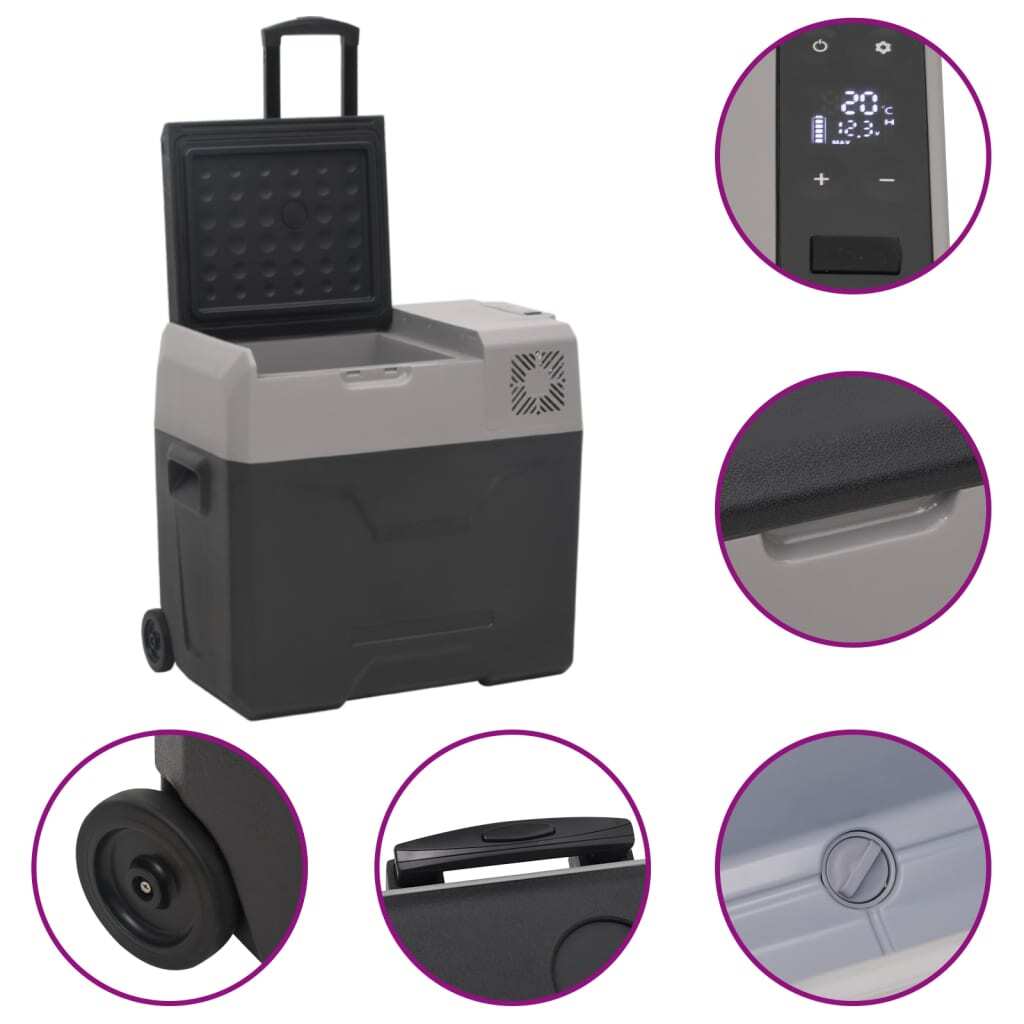 vidaXL Cool Box with Wheel and Handle Black&Grey 30 L Polypropylene