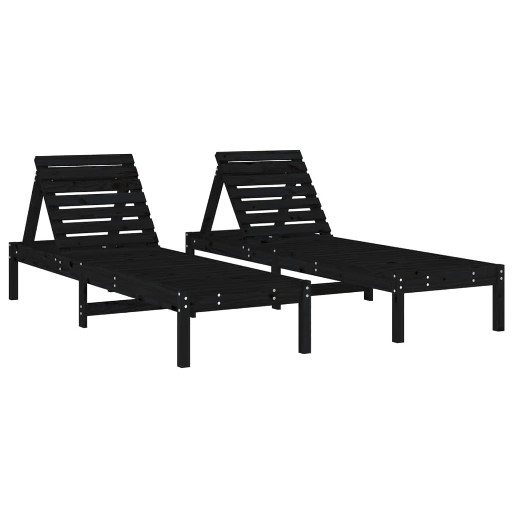 vidaXL Sun Loungers 2 pcs with Table Black Solid Wood Pine