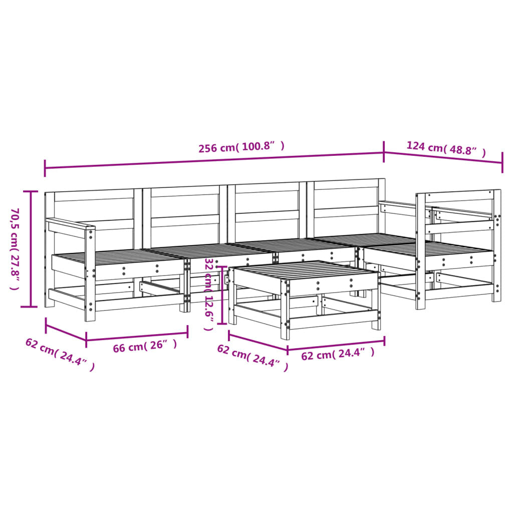 6 Piece Garden Lounge Set White Solid Wood Pine