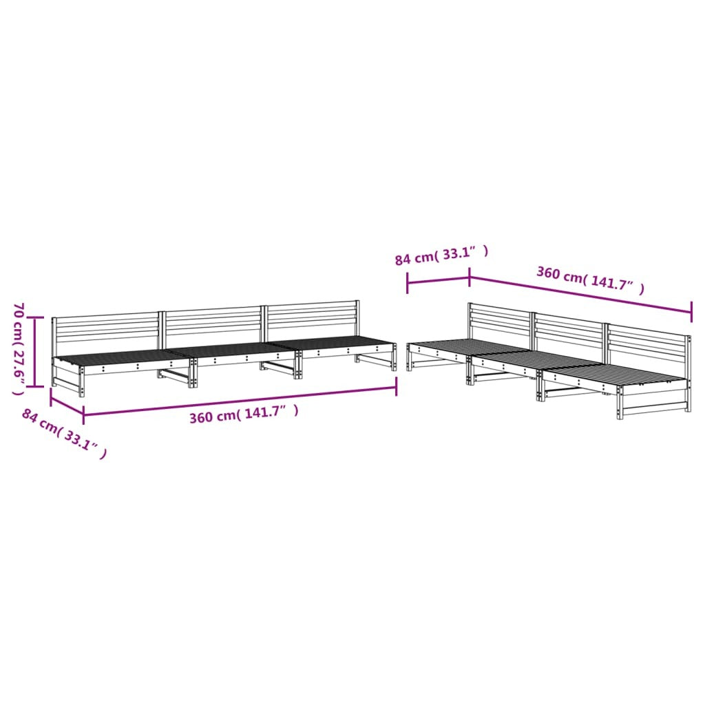 6 Piece Garden Lounge Set Black Solid Wood Pine