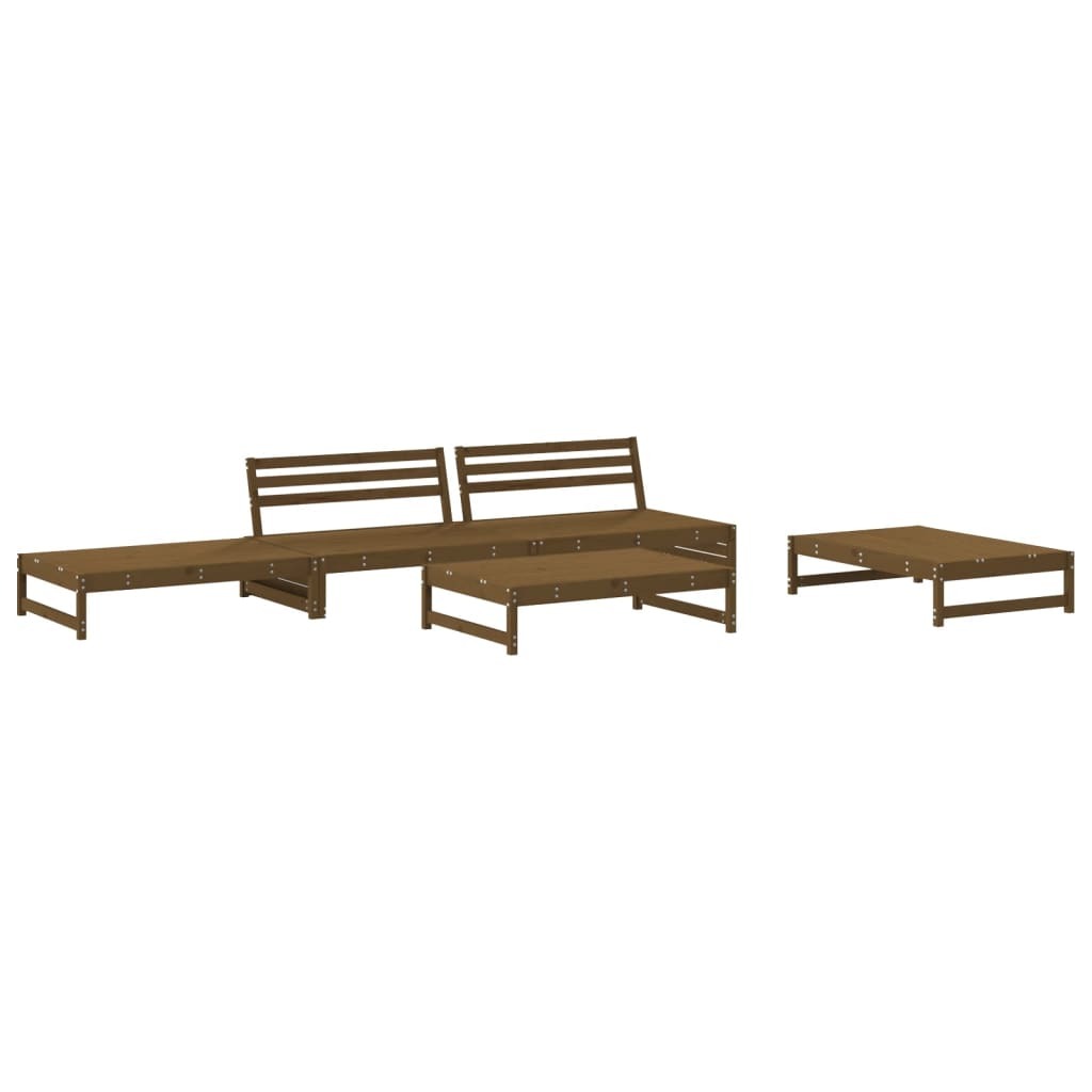 5 Piece Garden Lounge Set Honey Brown Solid Wood Pine