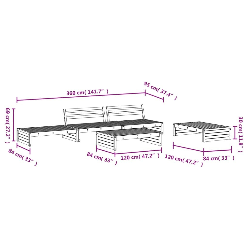 vidaXL 5 Piece Garden Lounge Set Honey Brown Solid Wood Pine