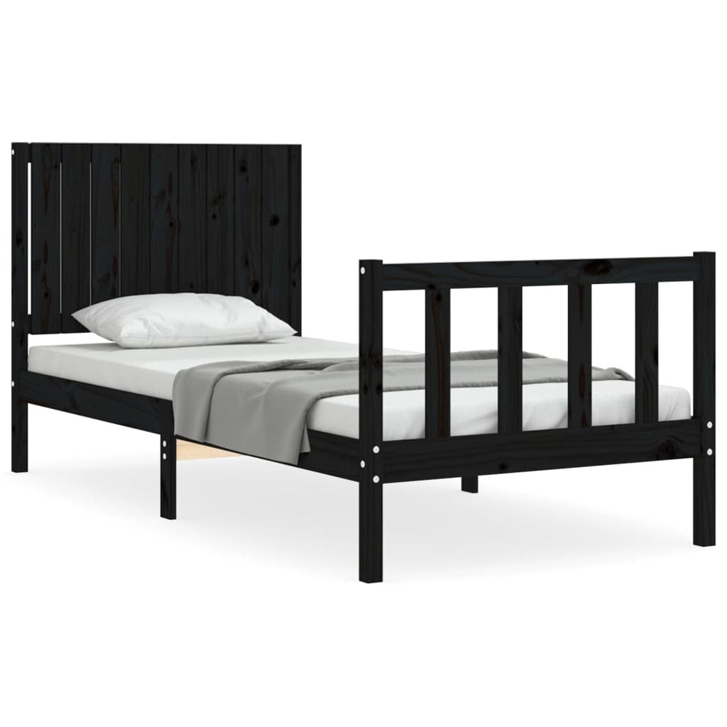 Bed Frame with Headboard Black Single Solid Wood