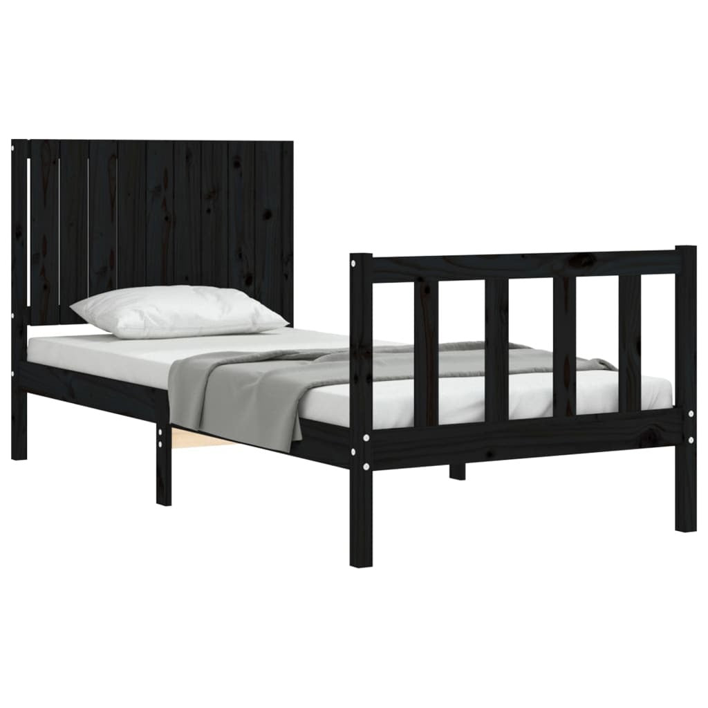 Bed Frame with Headboard Black Single Solid Wood