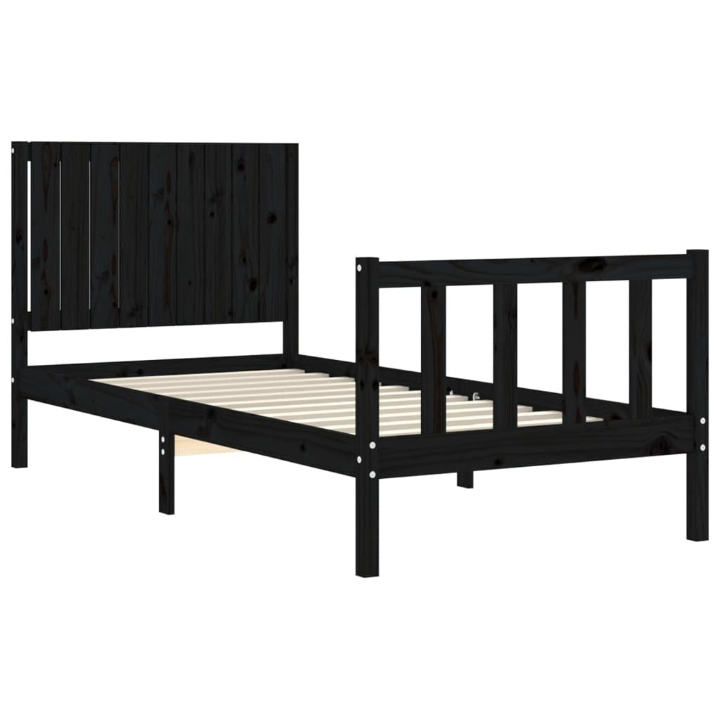 Bed Frame with Headboard Black Single Solid Wood