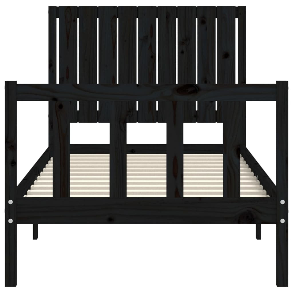 Bed Frame with Headboard Black Single Solid Wood