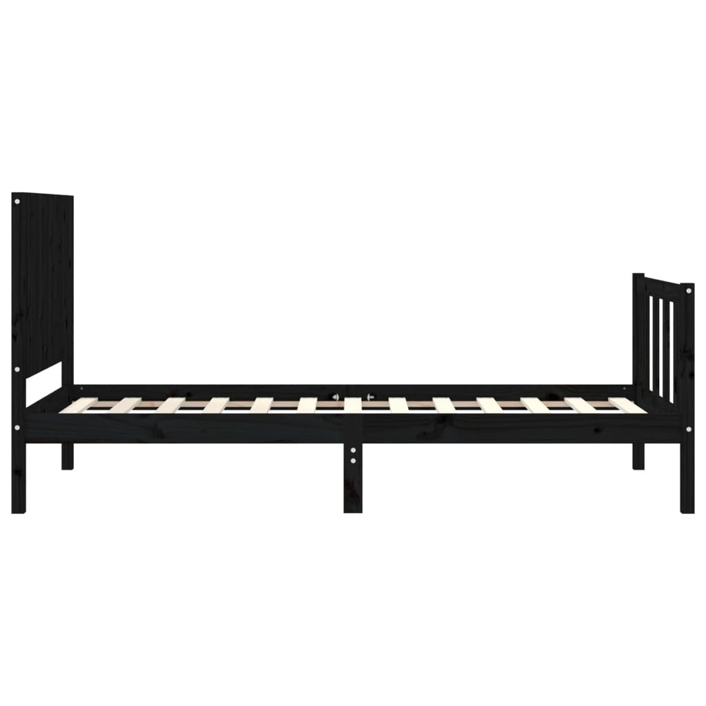 Bed Frame with Headboard Black Single Solid Wood