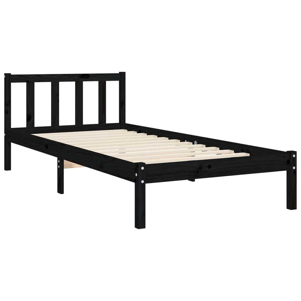 Bed Frame with Headboard Black Single Solid Wood