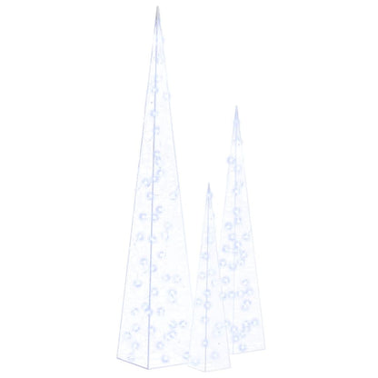 Set of 3 Blue LED Acrylic Christmas Light Cones – 60/90/120cm – Indoor & Outdoor Decoration