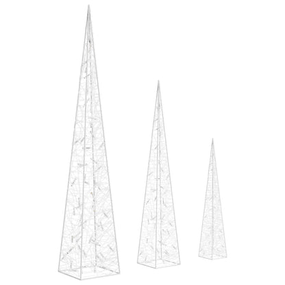 Set of 3 Blue LED Acrylic Christmas Light Cones – 60/90/120cm – Indoor & Outdoor Decoration