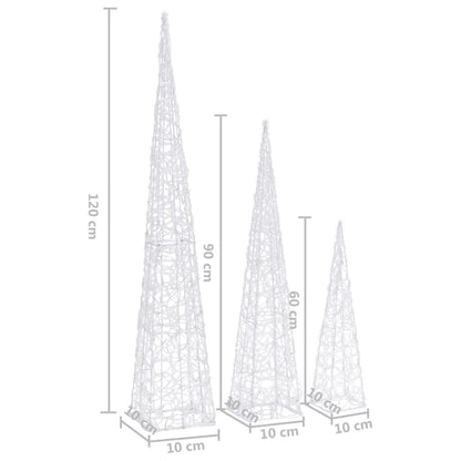Set of 3 Blue LED Acrylic Christmas Light Cones – 60/90/120cm – Indoor & Outdoor Decoration