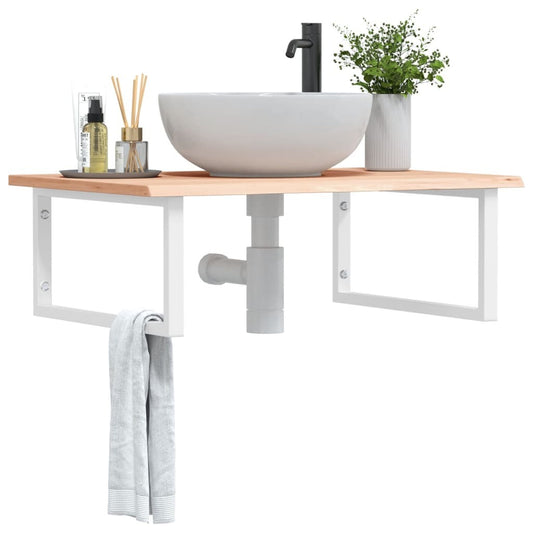 Basin Shelf Wall Mounted Steel and Solid Wood Oak