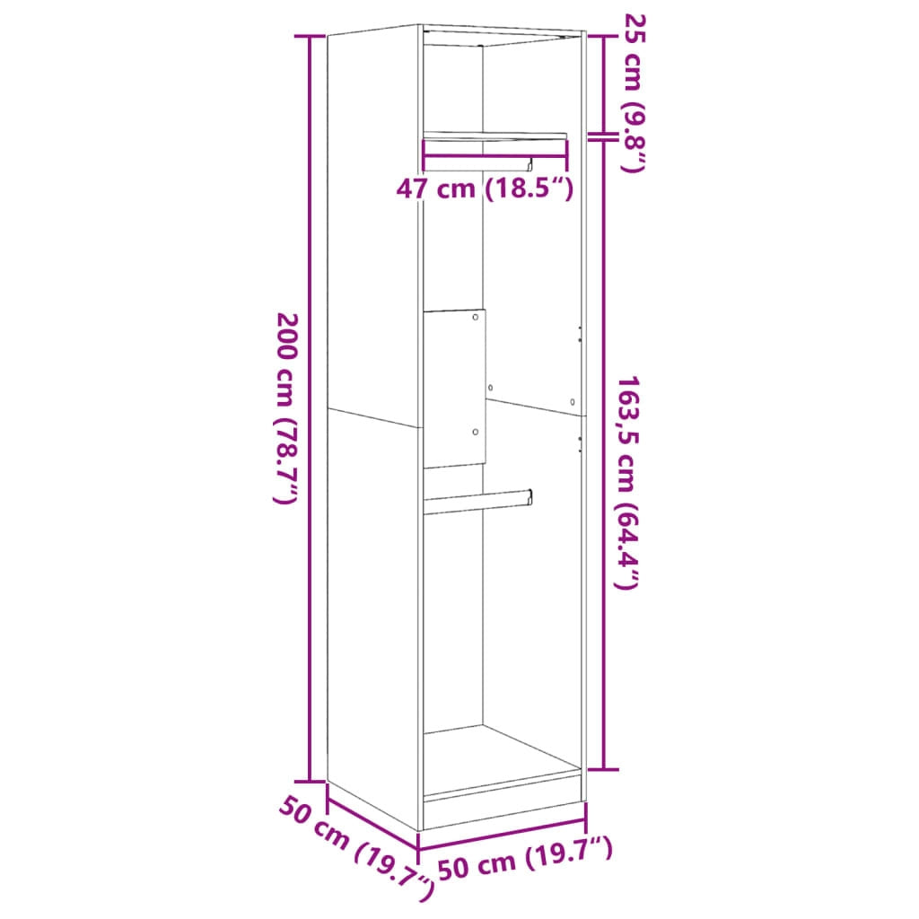 Wardrobe Concrete Grey 50x50x200 cm Engineered Wood