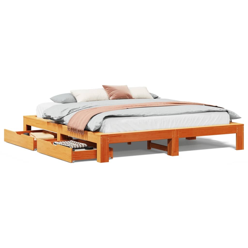 Bed Frame without Mattress Wax Brown 200x200 cm Solid Wood Pine