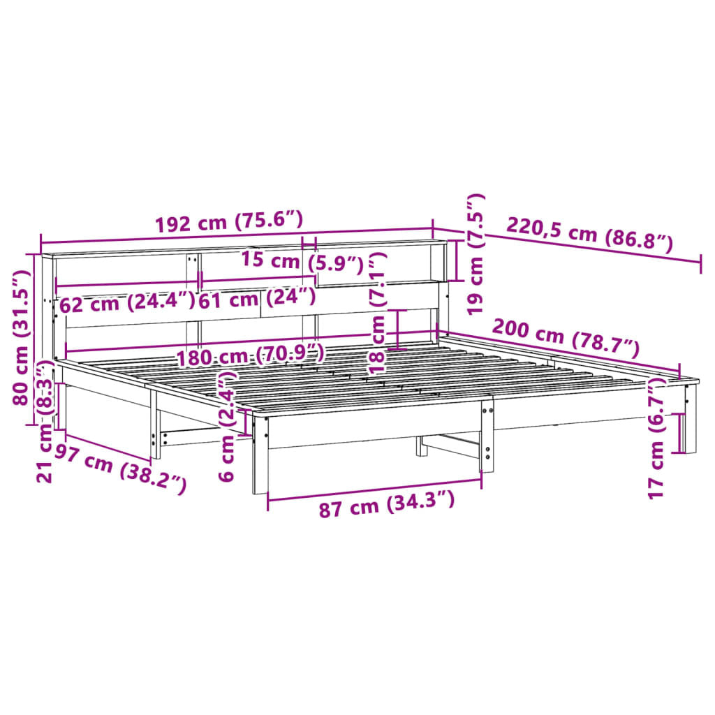 Bed Frame without Mattress White 180x200 cm Super King Solid Wood Pine