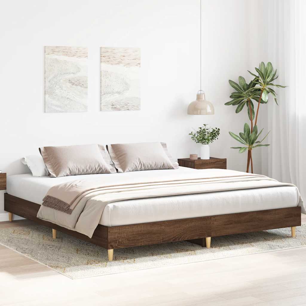 Bed Frame without Mattress Brown Oak 180x200cm Engineered Wood