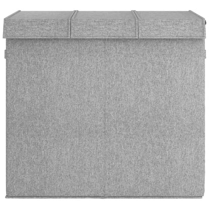 Foldable 3-Section Laundry Hamper with Lid & Handles – Grey Faux Linen