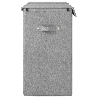 Foldable 3-Section Laundry Hamper with Lid & Handles – Grey Faux Linen