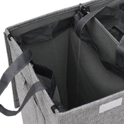 Foldable 3-Section Laundry Hamper with Lid & Handles – Grey Faux Linen