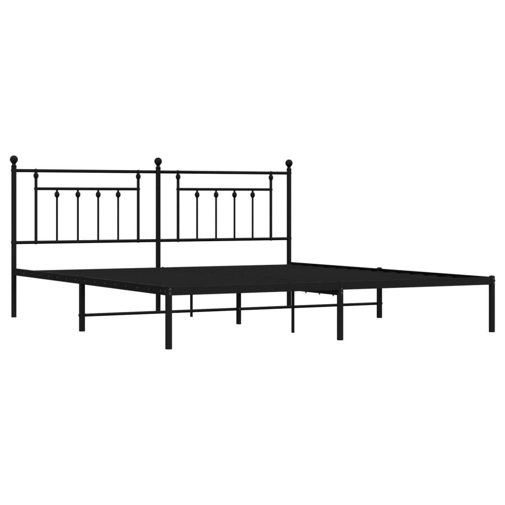 Metal Bed Frame without Mattress with Headboard Black 200x200cm