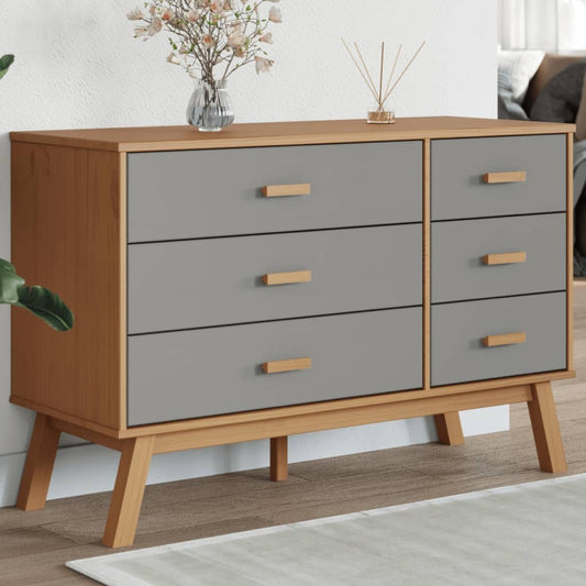 Drawer Cabinet OLDEN Grey and Brown Solid Wood Pine