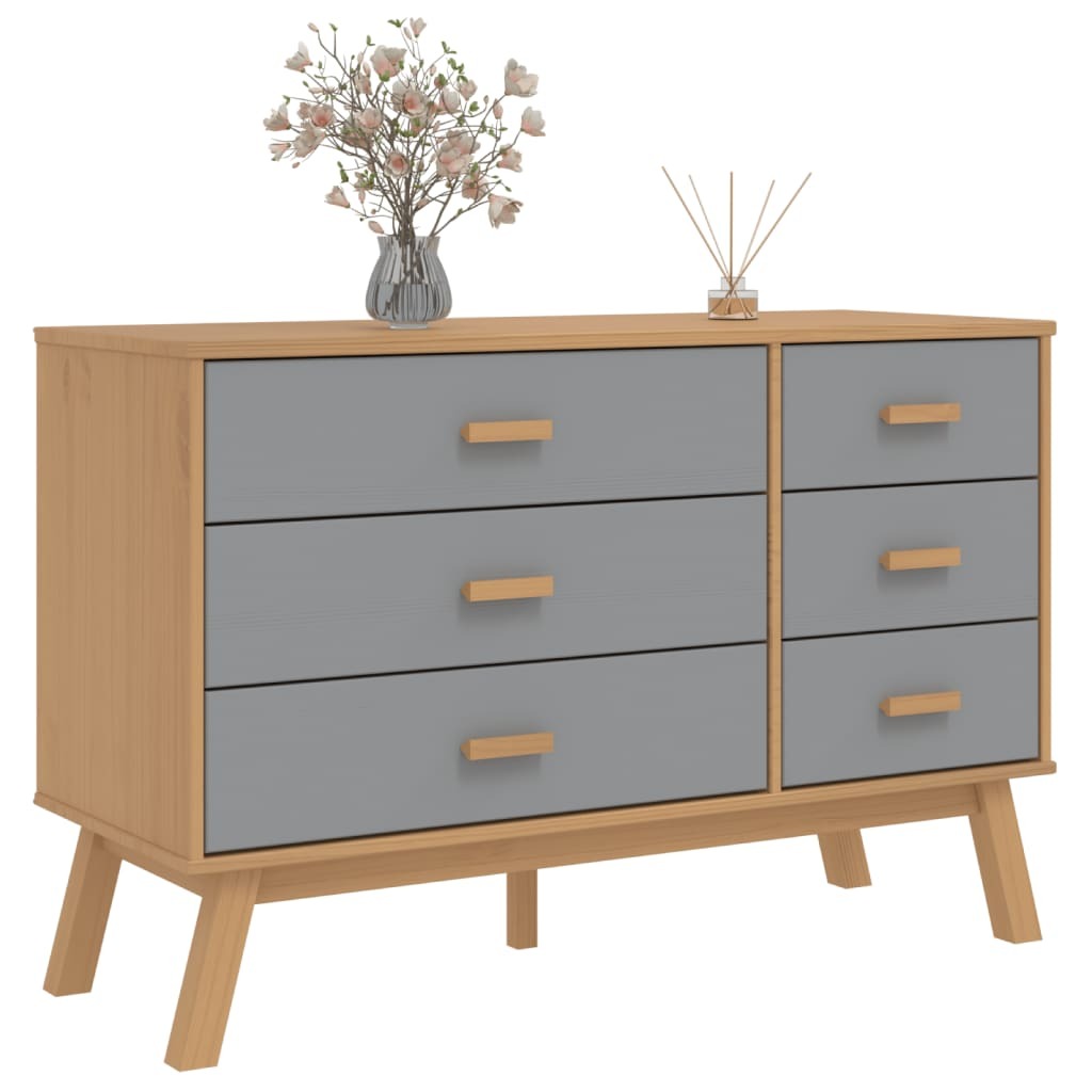 Drawer Cabinet OLDEN Grey and Brown Solid Wood Pine