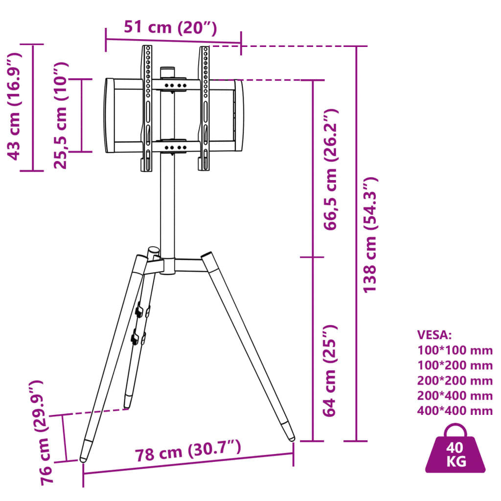 TV Tripod Stand for 37-65 Inch Screen Max VESA 400x400 mm 40 kg