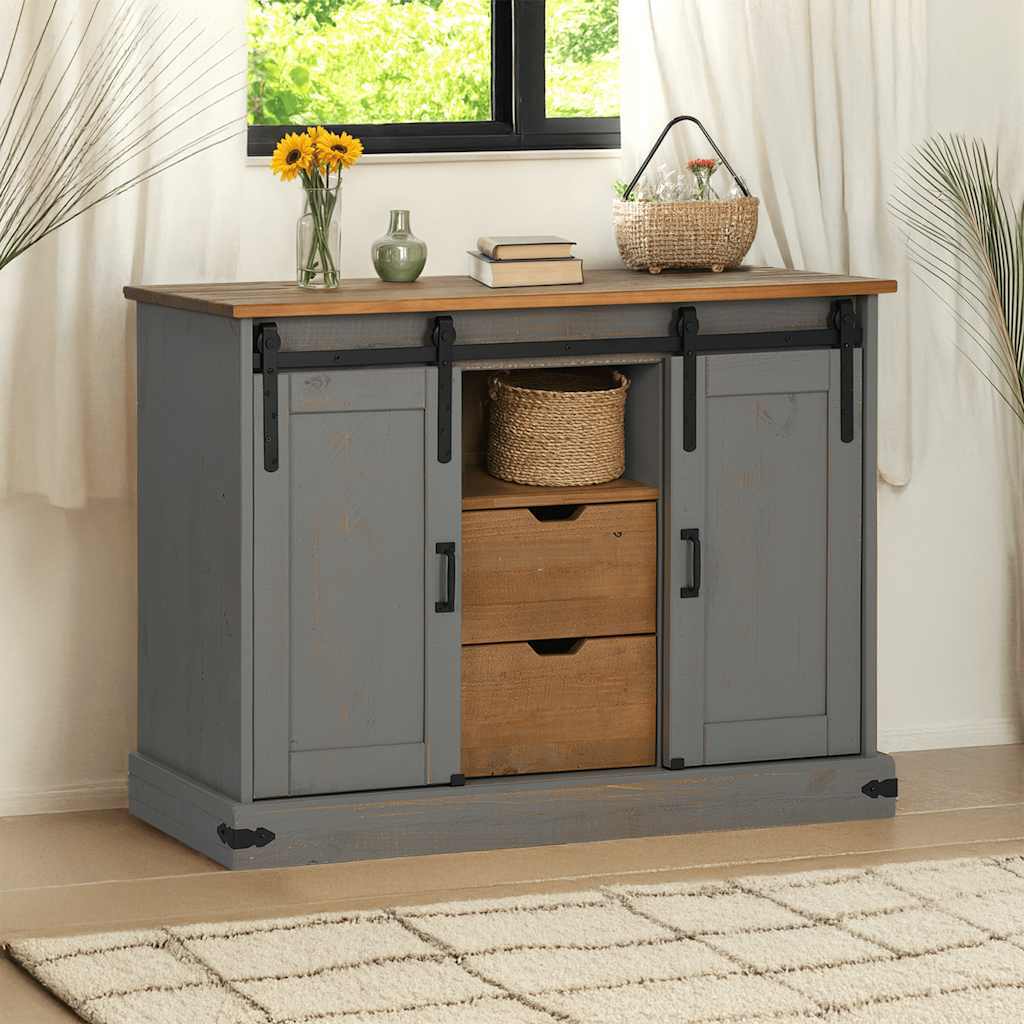 Sideboard HALDEN 2 Sliding Doors Grey 112x40x80 cm Solid Wood