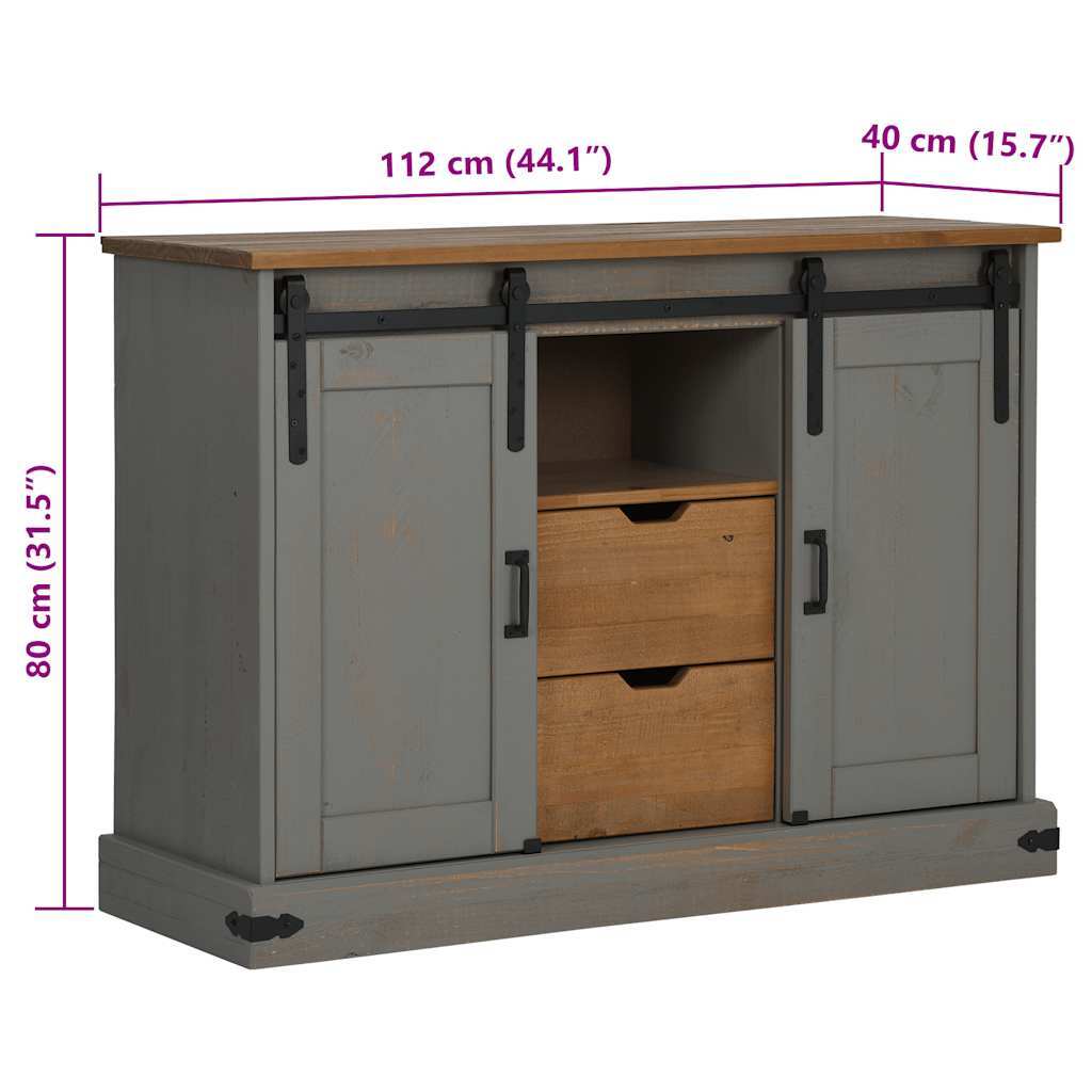 Sideboard HALDEN 2 Sliding Doors Grey 112x40x80 cm Solid Wood