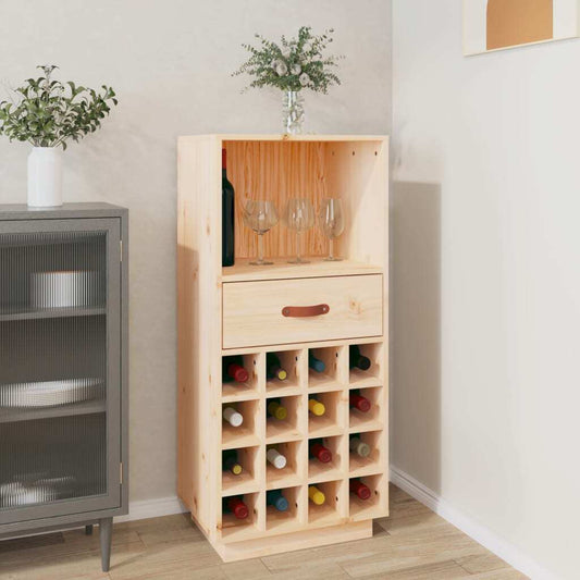 Wine Cabinet Solid Wood Pine – 45x34x100 cm – Sturdy Frame with Ample Storage for 16 Bottles