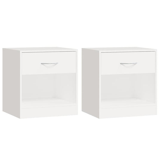 Set of 2 White Nightstands with Drawer – Compact MDF Bedside Cabinets