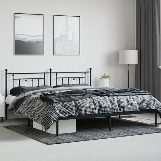 Black Metal Bed Frame with Headboard – 200x200 cm | Sturdy Steel Construction