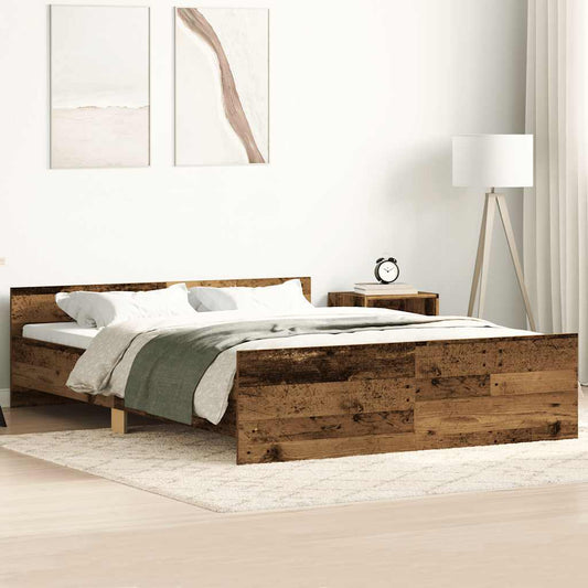 Bed Frame without Mattress – 135x190 cm Old Wood | Engineered Wood with Pinewood Slats