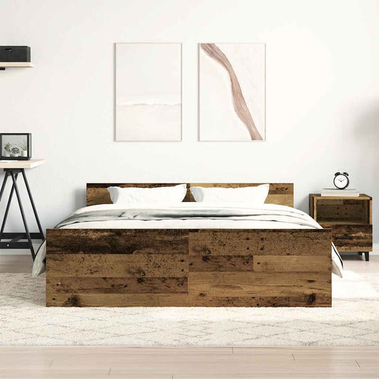 Bed Frame without Mattress – 135x190 cm Old Wood | Engineered Wood with Pinewood Slats