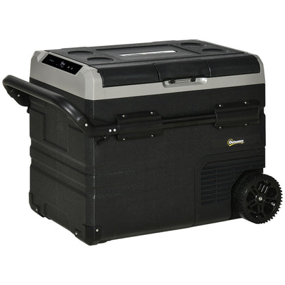 50L 12V Portable Car Refrigerator – Freezer with Inner LED Light, Wheels, and Digital Temperature Control by Outsunny