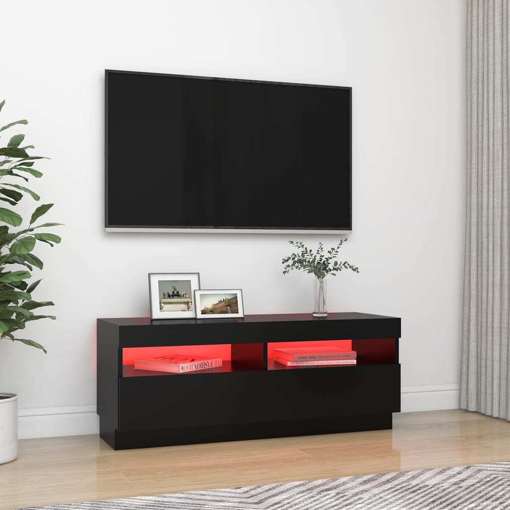 TV Cabinet with LED Lights Black 100x35x40 cm