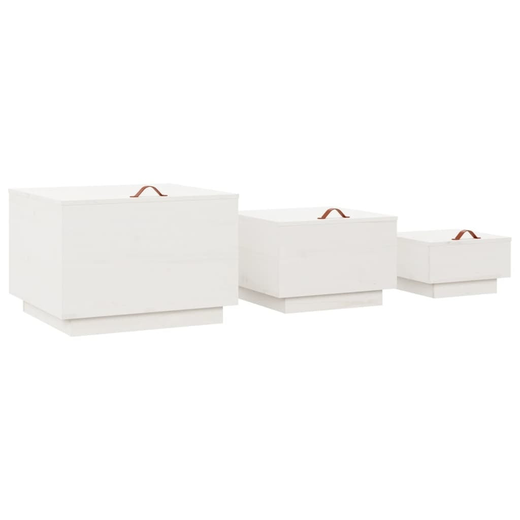 Storage Boxes with Lids 3 pcs White Solid Wood Pine