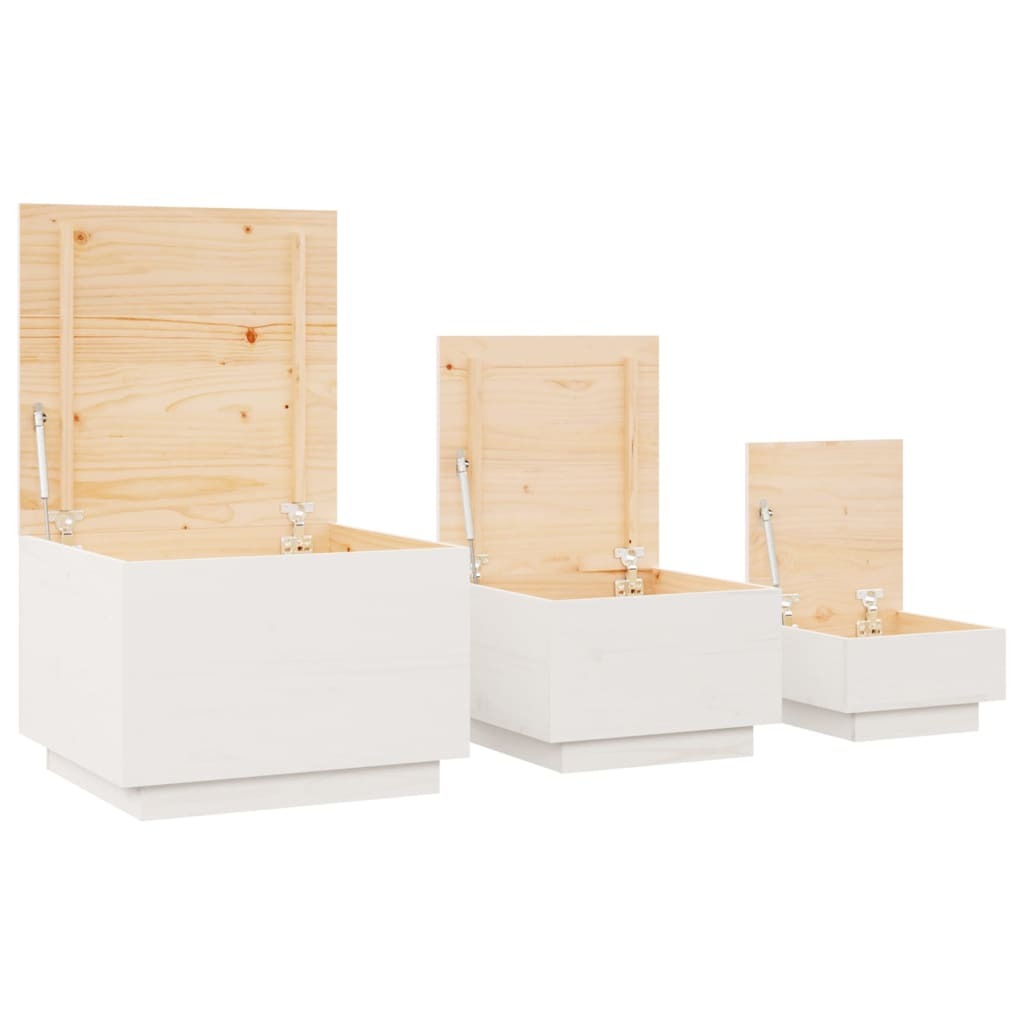 Storage Boxes with Lids 3 pcs White Solid Wood Pine