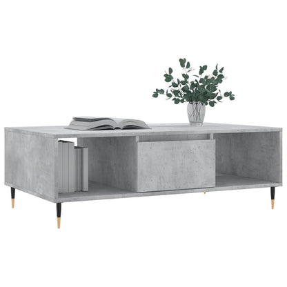 Concrete Grey Coffee Table – 104x60x35 cm | Engineered Wood with Iron Legs