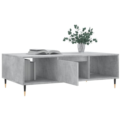 Concrete Grey Coffee Table – 104x60x35 cm | Engineered Wood with Iron Legs