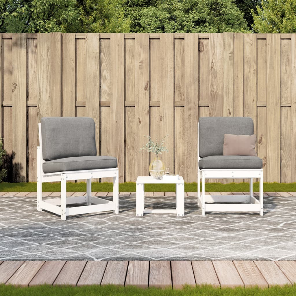 3 Piece Garden Lounge Set White Solid Wood Pine