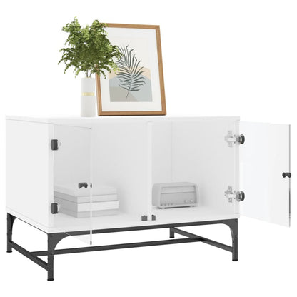 Modern White Coffee Table with Glass Doors – Engineered Wood Storage Table (68.5x50x50 cm)