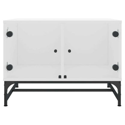 Modern White Coffee Table with Glass Doors – Engineered Wood Storage Table (68.5x50x50 cm)