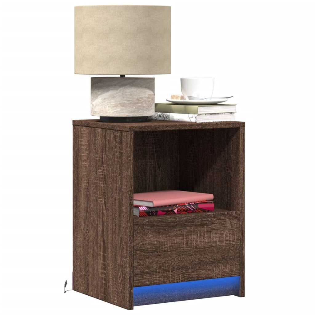 Bedside Cabinet With Led Lights Brown Oak Engineered Wood