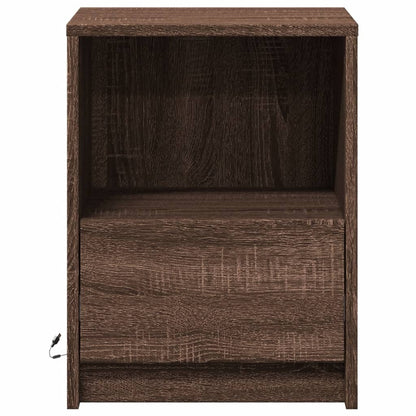Bedside Cabinet With Led Lights Brown Oak Engineered Wood