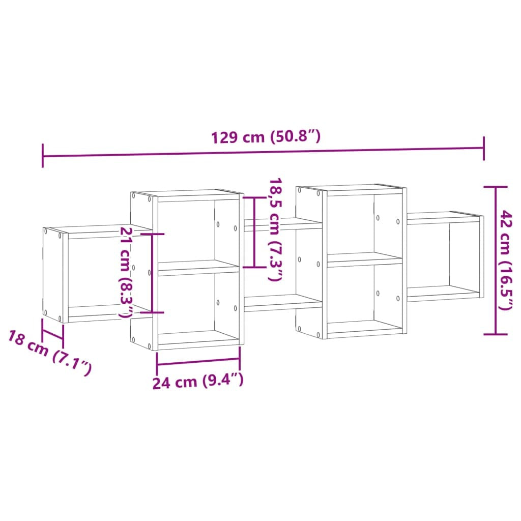 Wall Shelf Smoked Oak 129x18x42 cm Engineered Wood